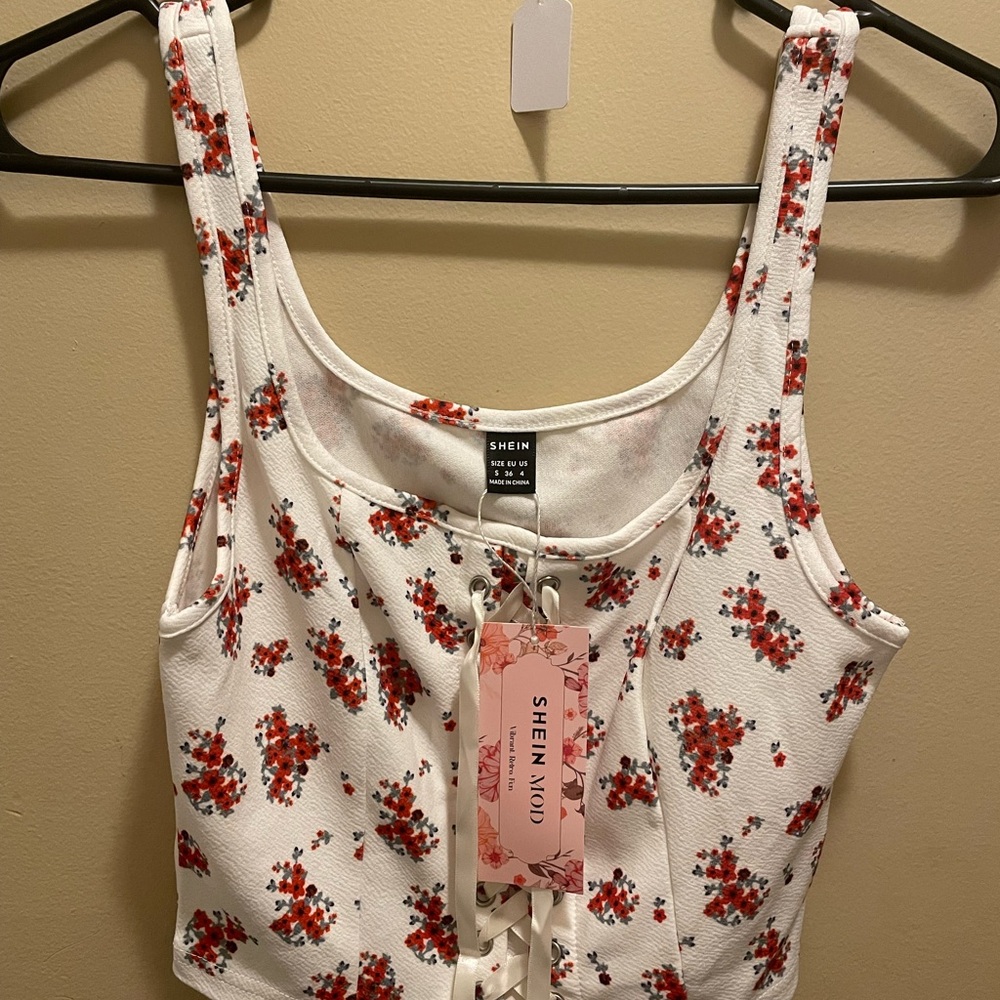 SHEIN White Floral Tank Top